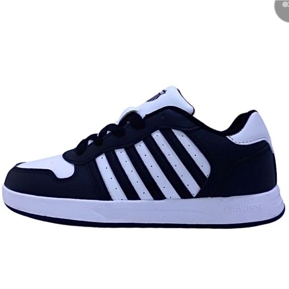 BRAND NEW K-SWISS KID UNISEX BLACK & WHITE COURT PALISADES SNEAKERS - Picture 4 of 16